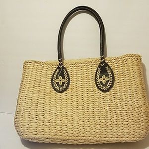 Sun N Sand Straw Tote With Leather Straps